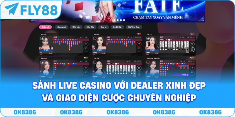 Casino FLY88 live casino trực tuyến Sảnh live casino FLY88 với dealer trực tiếp và giao diện cược chuyên nghiệp